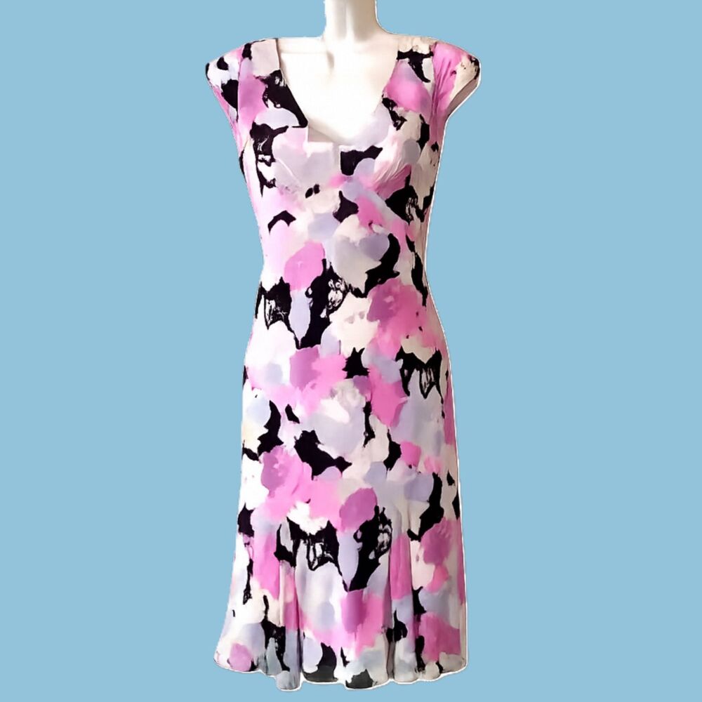 2P Ann Taylor 100% silk pastel chiffon midi dress